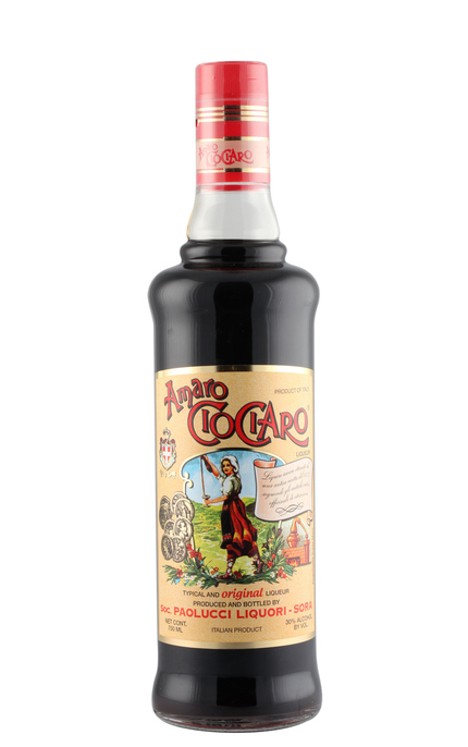 Bottle of Amaro Ciociaro from Distilleria Ciociara F.lli Capuano with its vintage illustrated label