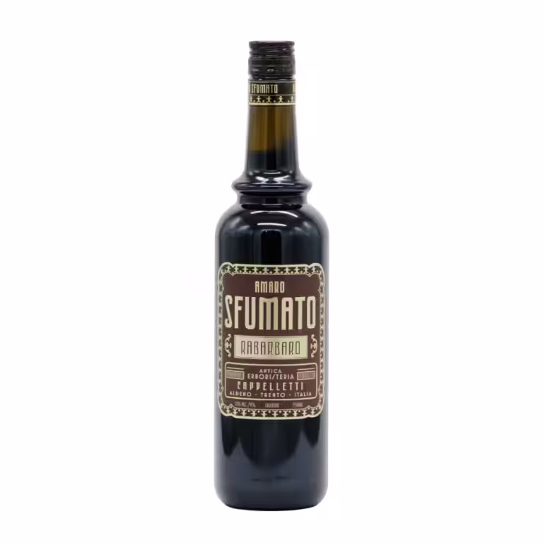 Bottle of Amaro Sfumato Rabarbaro, the smoky Alpine rhubarb amaro from Cappelletti
