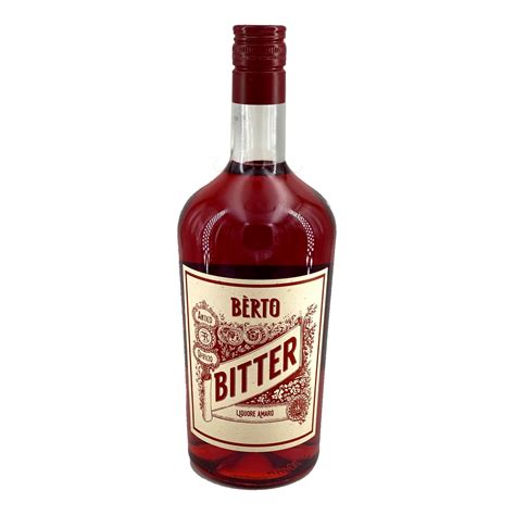 Bottle of Amaro Bèrto Bitter with its cream vintage-lettered label and deep ruby-red liqueur