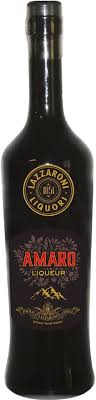 Dark bottle of Lazzaroni Amaro Liqueur with red and gold label from the Saronno amaretti house