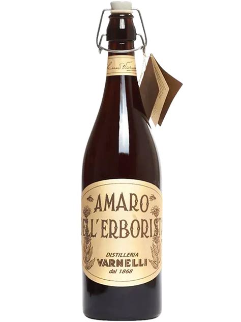 Bottle of Amaro dell'Erborista by Distilleria Varnelli with swing-top cap and cream label
