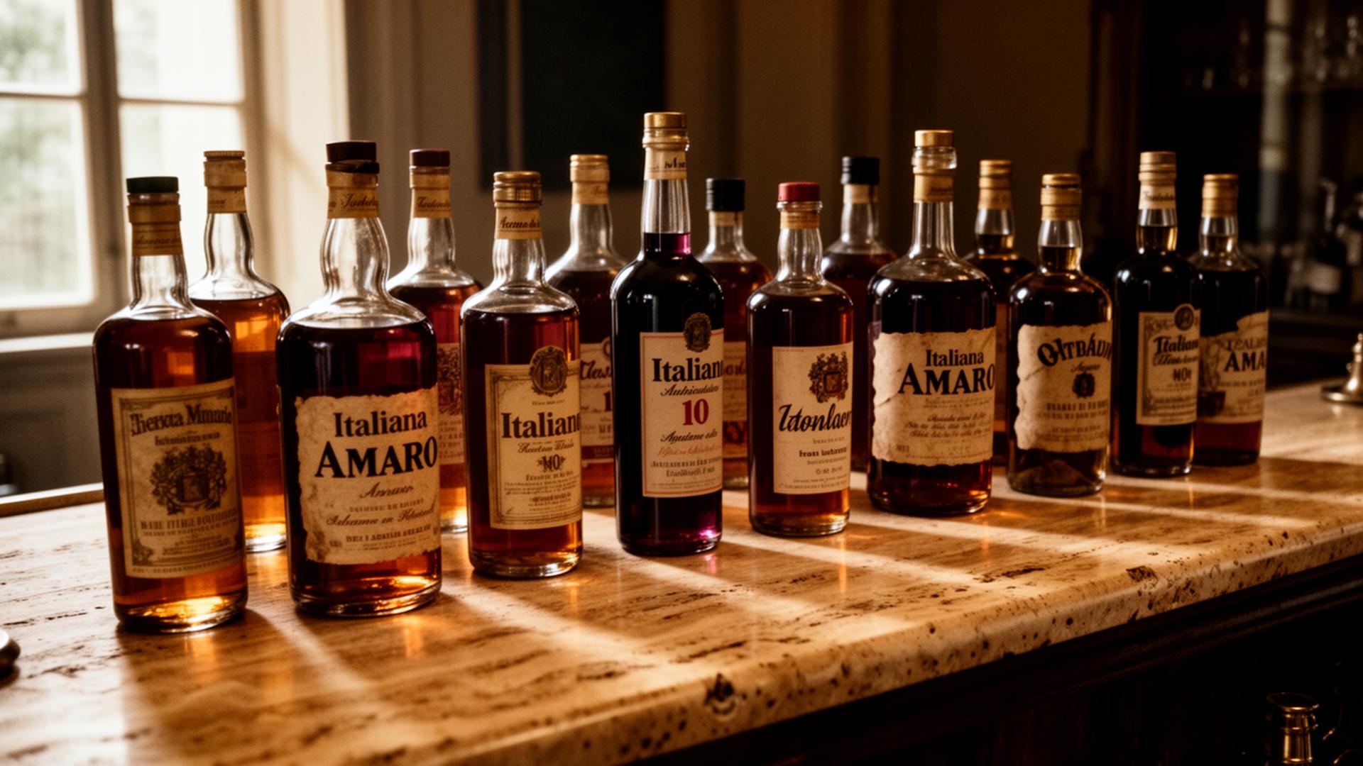 A collection of Italian amaro bottles representing different styles