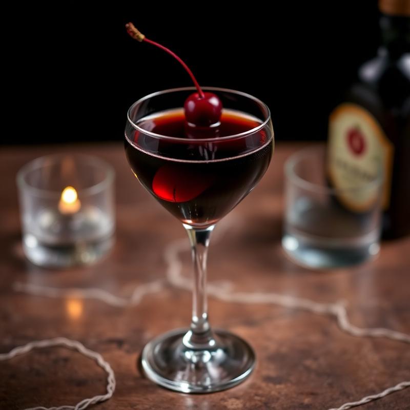 Black Manhattan amaro cocktail served in a coupe glass