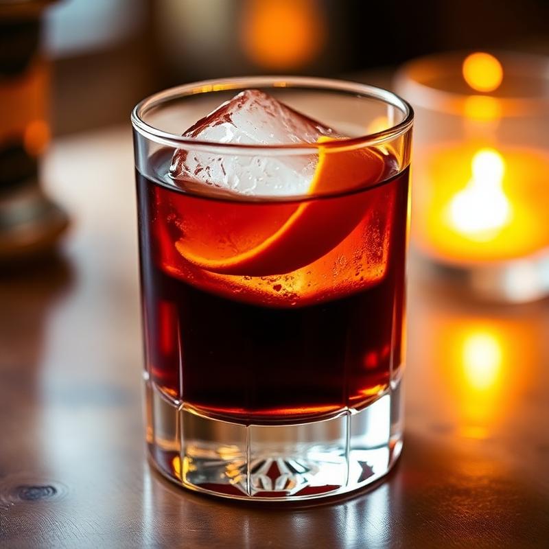 Amaro Boulevardier amaro cocktail served in a coupe glass
