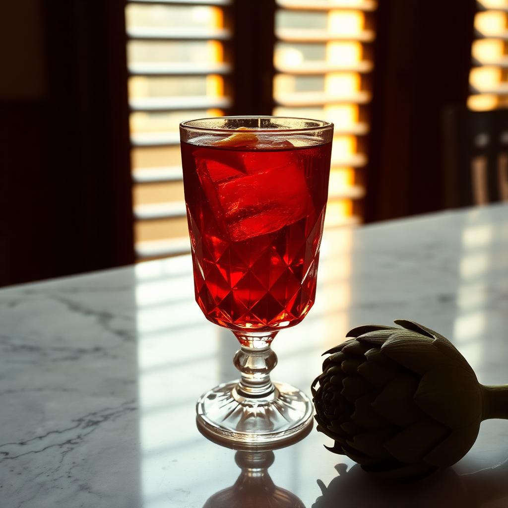 Cynar Negroni amaro cocktail served in a coupe glass