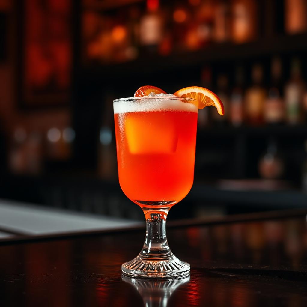 Garibaldi amaro cocktail served in a coupe glass