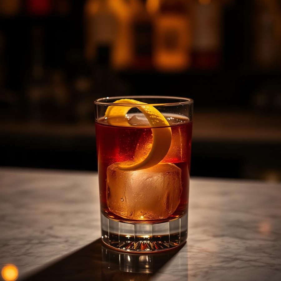Gold Rusher amaro cocktail served in a coupe glass