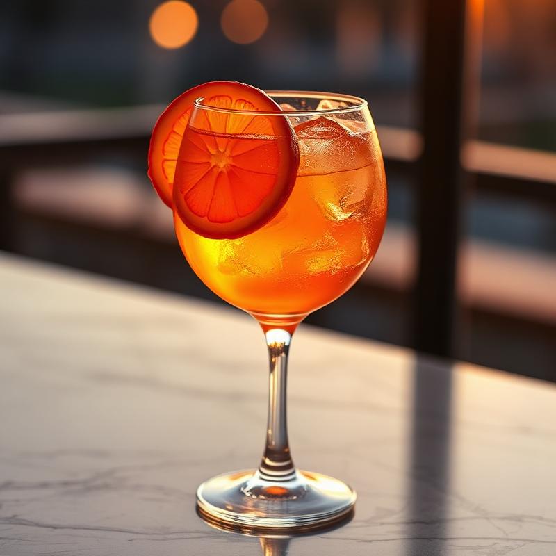 The Amaro Spritz amaro cocktail served in a coupe glass